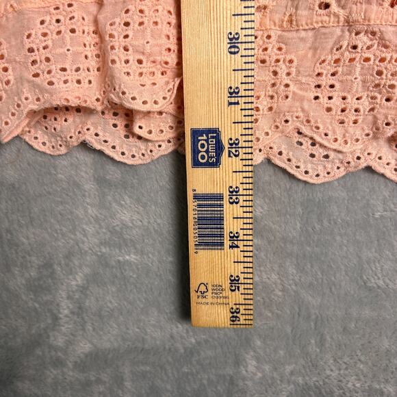 Pink Lily Mini Romper Dress Womens Small Peach Eyelet 100% Cotton Dainty Cottage - Picture 5 of 7